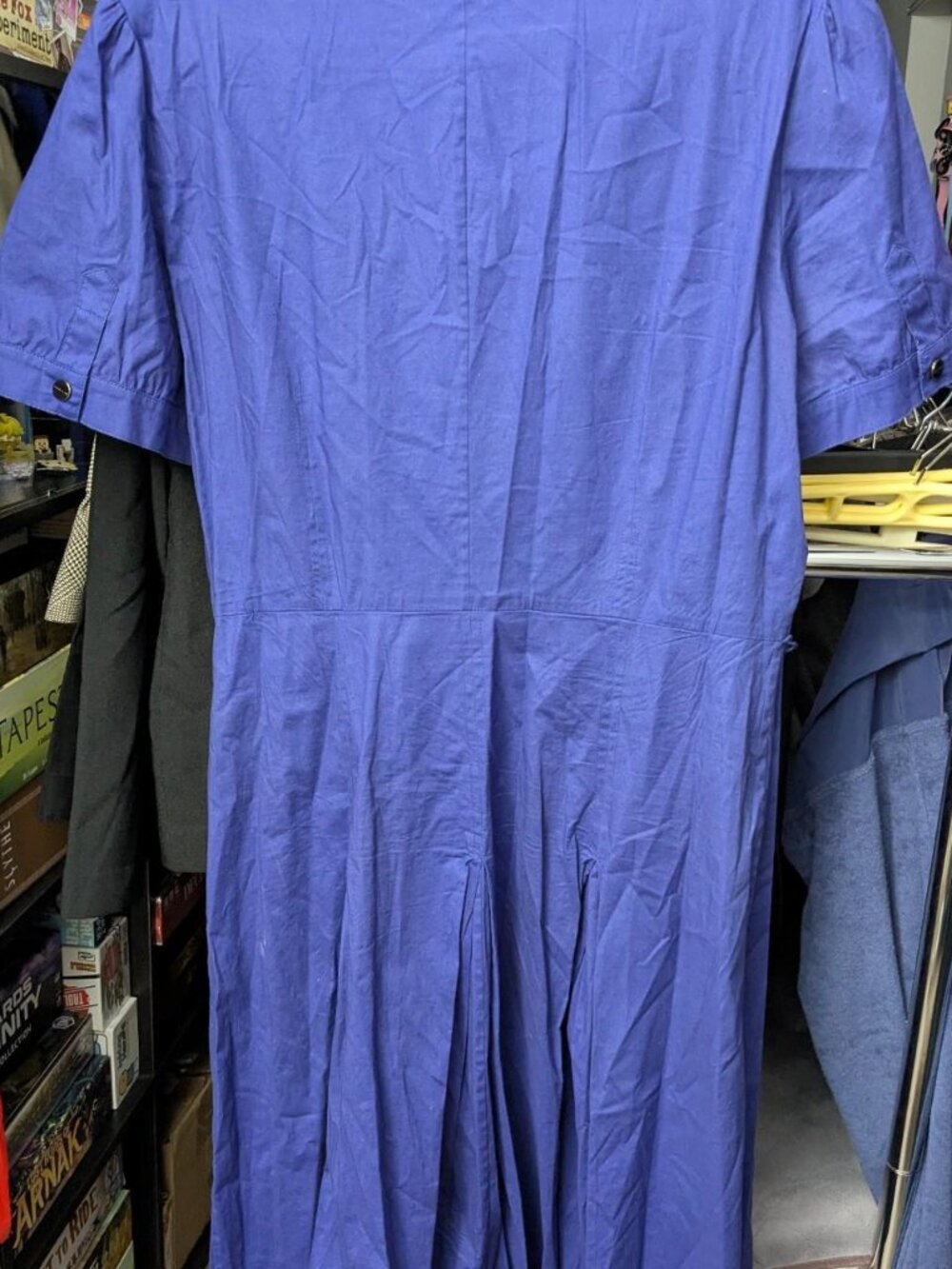 Tahari Blue Puff Sleeve Button Up Dress Size 12 - Picture 4 of 8